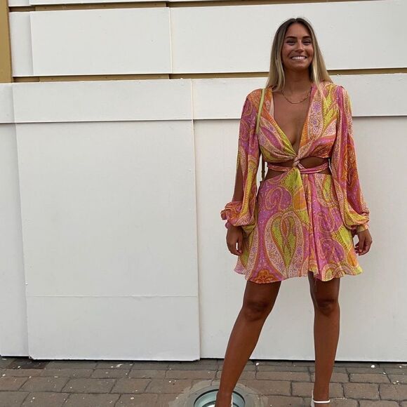 Zara Cut Out Printed Dress New - Picture 4 of 13